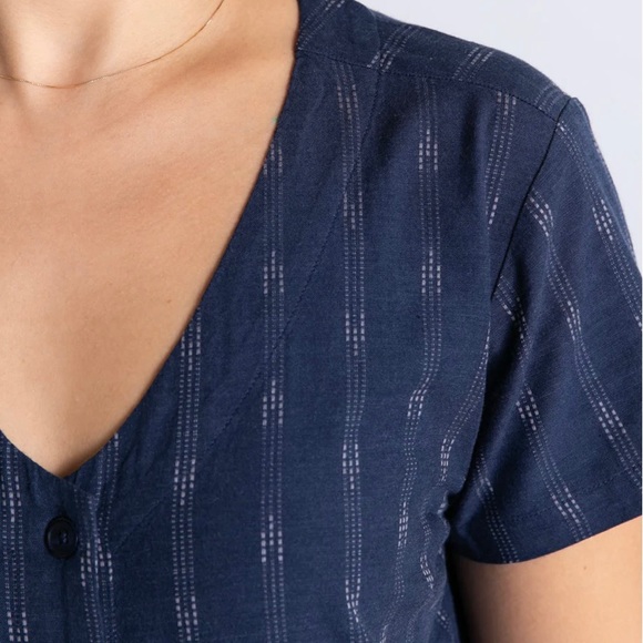 Bridge & Burn Milo Jumpsuit, size Medium, Navy Dobby Stripe, EUC - Picture 3 of 9